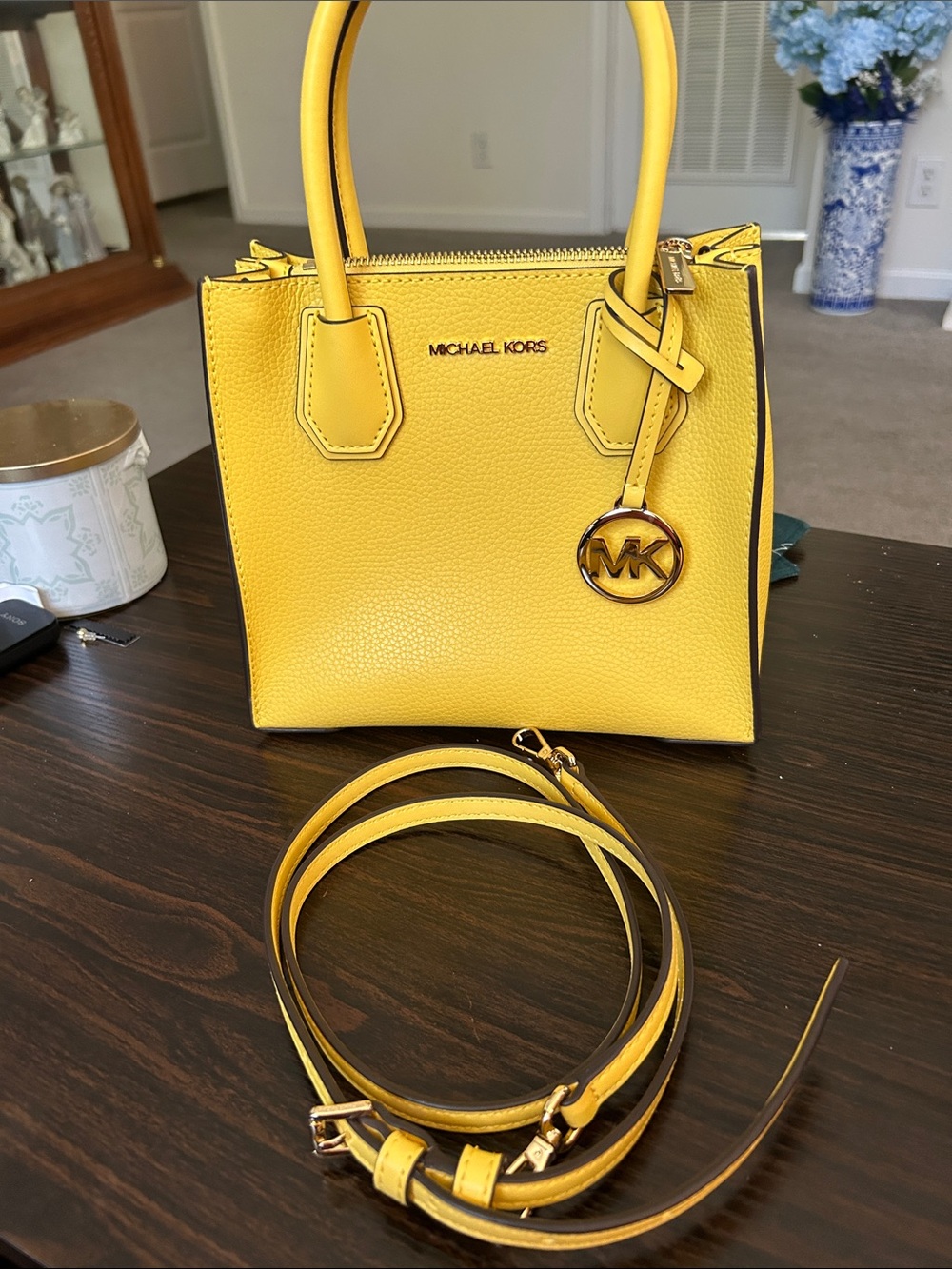 Michael Kors Yellow Leather Crossbody Satchel with MK Charm